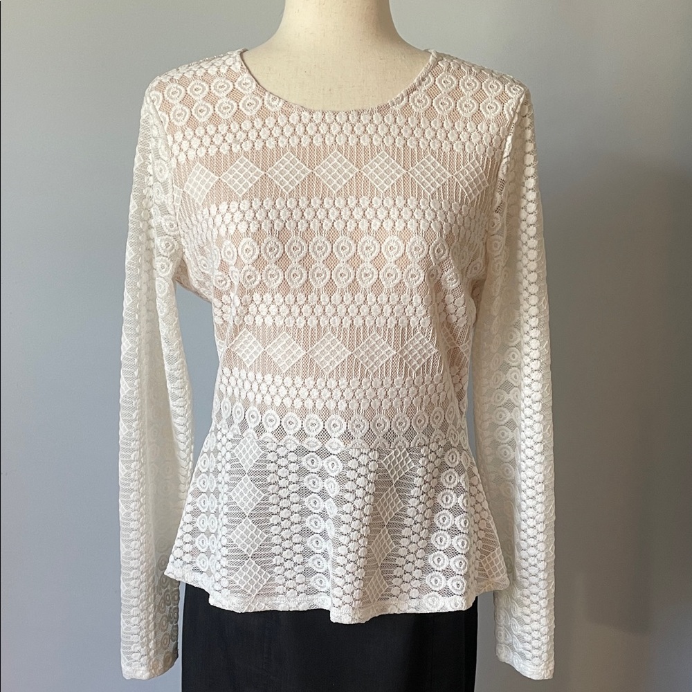 BCBGMaxAzria Cream Lace Blouse - Small